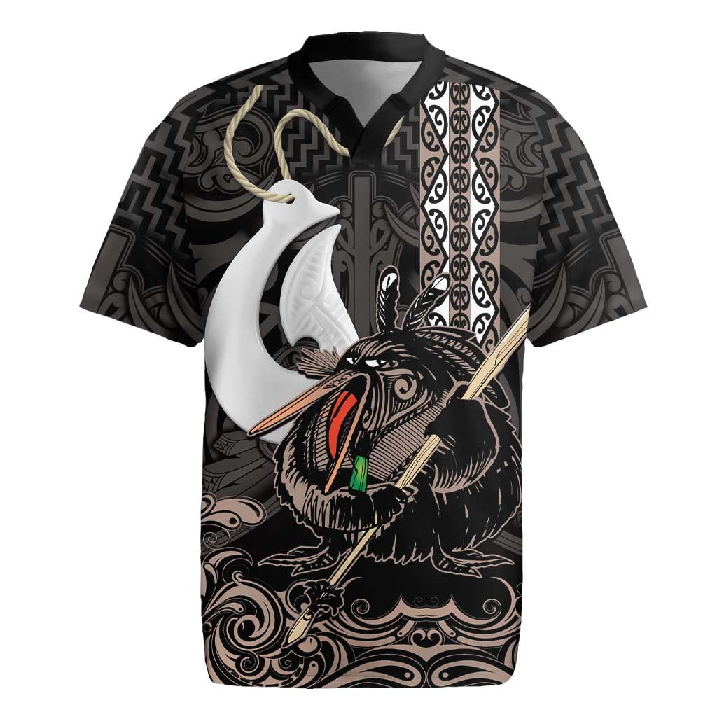 Aotearoa Hei Matau Rugby Jersey Haka Kiwi Mix Maori Mangopare LT14 Black - Polynesian Pride