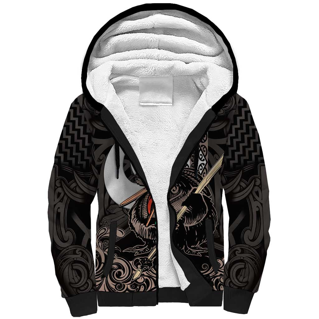 Aotearoa Hei Matau Sherpa Hoodie Haka Kiwi Mix Maori Mangopare LT14 Unisex Black - Polynesian Pride