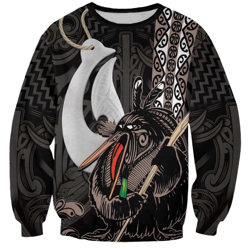 Aotearoa Hei Matau Sweatshirt Haka Kiwi Mix Maori Mangopare LT14 Unisex Black - Polynesian Pride