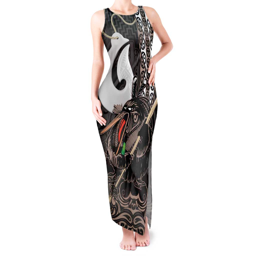 Aotearoa Hei Matau Tank Maxi Dress Haka Kiwi Mix Maori Mangopare LT14 Women Black - Polynesian Pride