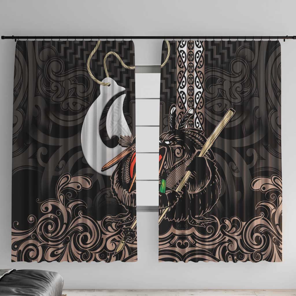 Aotearoa Hei Matau Window Curtain Haka Kiwi Mix Maori Mangopare LT14 With Hooks Black - Polynesian Pride