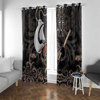 Aotearoa Hei Matau Window Curtain Haka Kiwi Mix Maori Mangopare LT14 With Grommets Black - Polynesian Pride