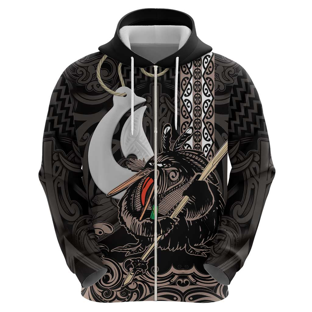 Aotearoa Hei Matau Zip Hoodie Haka Kiwi Mix Maori Mangopare