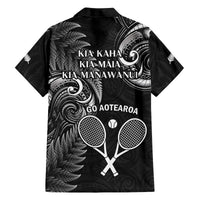 New Zealand Tiki Tennis Family Matching Off Shoulder Maxi Dress and Hawaiian Shirt 2024 Aotearoa Tenehi Maori Silver Fern - Black LT14 - Polynesian Pride
