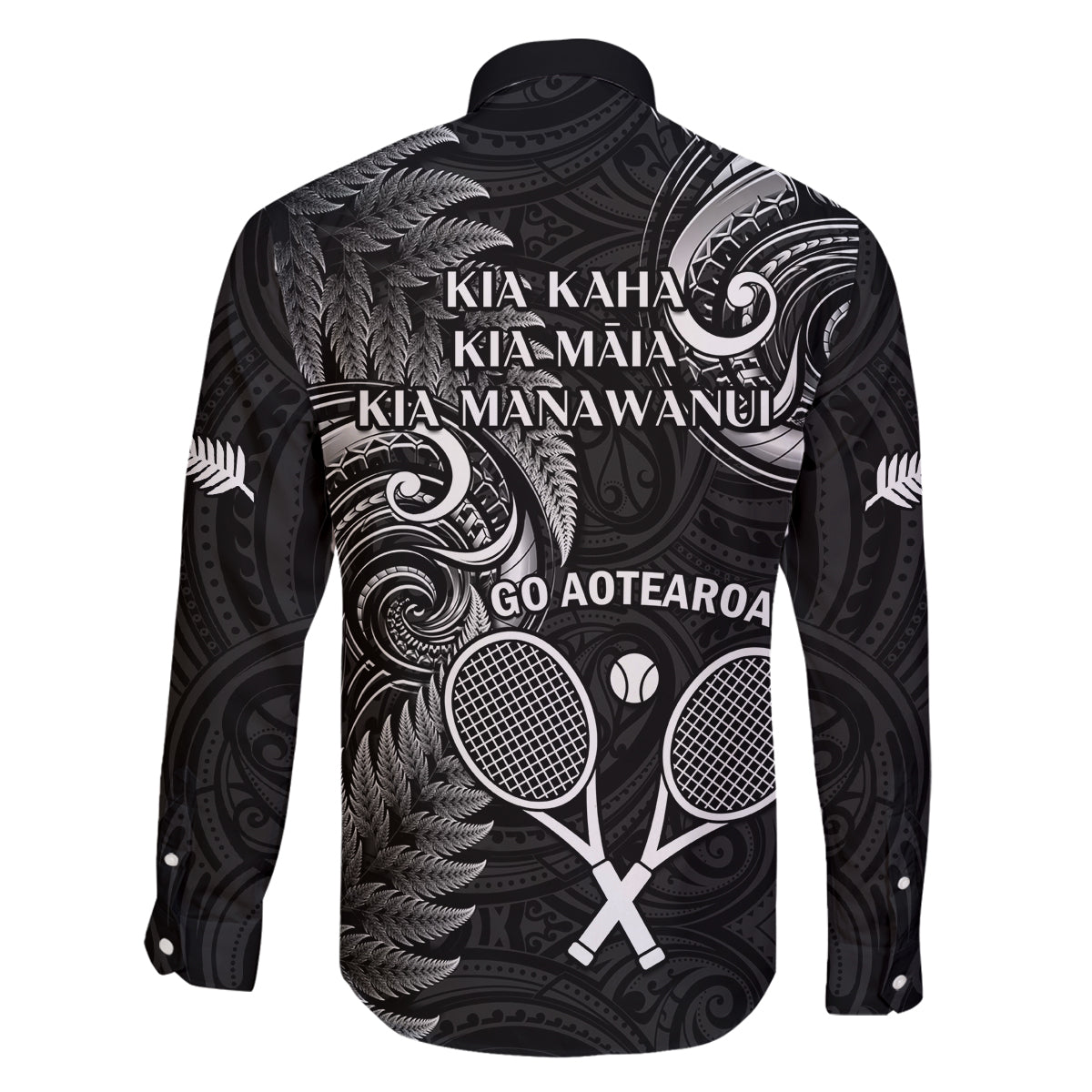 New Zealand Tiki Tennis Family Matching Off Shoulder Short Dress and Hawaiian Shirt 2024 Aotearoa Tenehi Maori Silver Fern - Black LT14 - Polynesian Pride