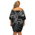 New Zealand Tiki Tennis Family Matching Off Shoulder Short Dress and Hawaiian Shirt 2024 Aotearoa Tenehi Maori Silver Fern - Black LT14 - Polynesian Pride