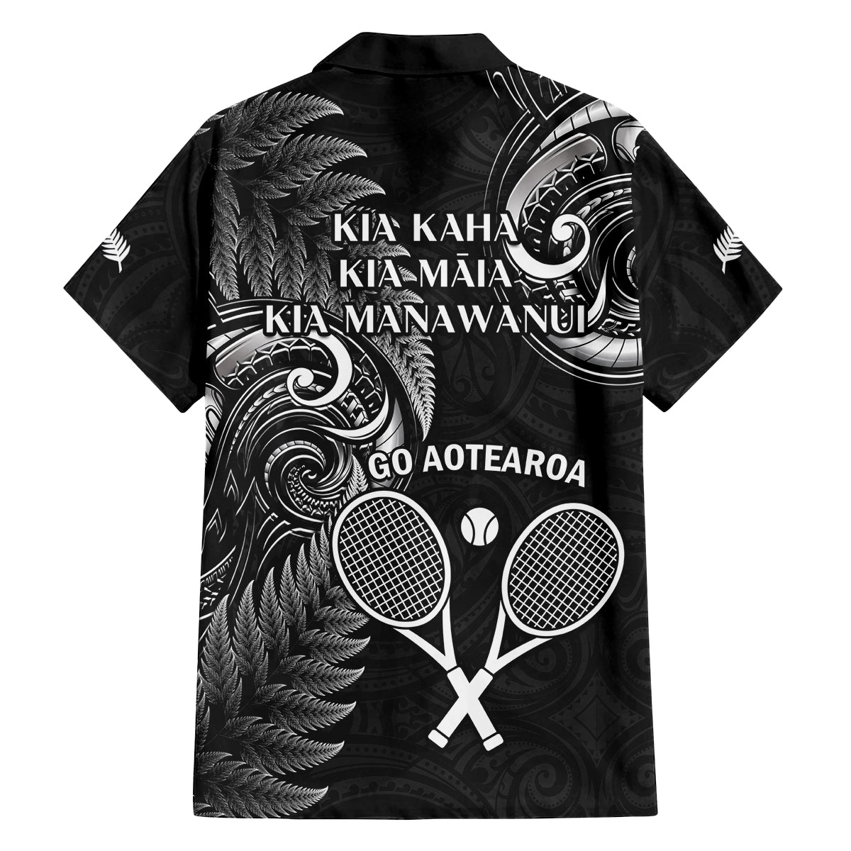 New Zealand Tiki Tennis Family Matching Puletasi and Hawaiian Shirt 2024 Aotearoa Tenehi Maori Silver Fern - Black LT14 - Polynesian Pride