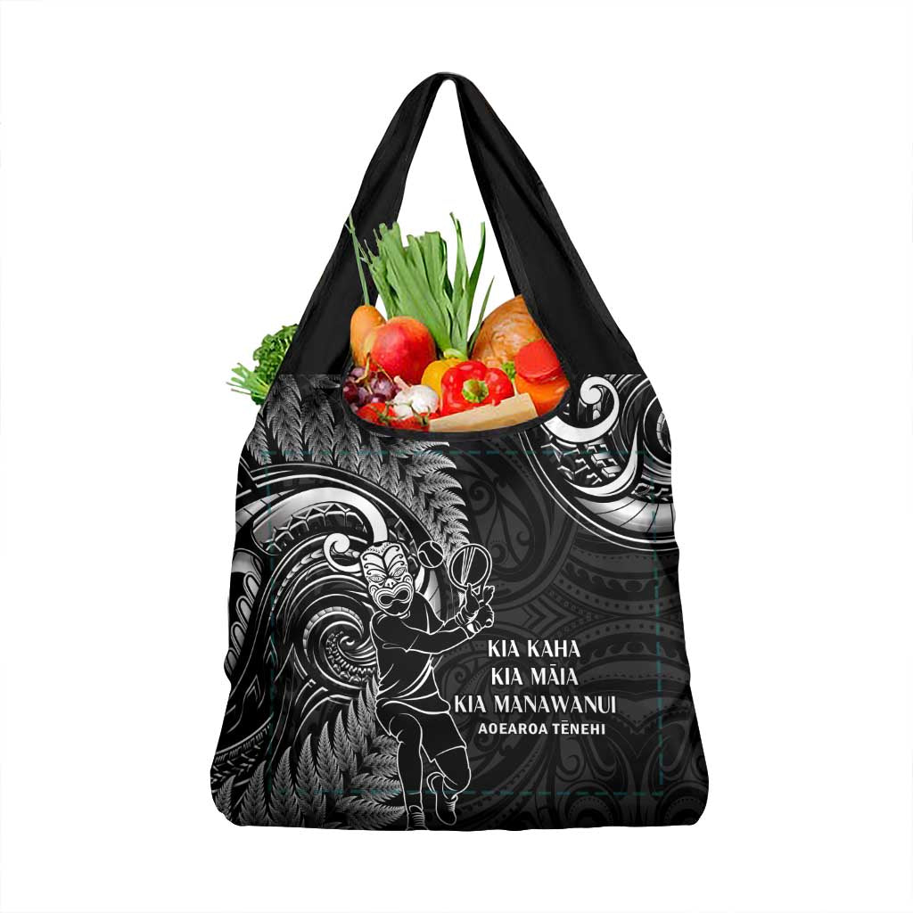 New Zealand Tiki Tennis Grocery Bag Aotearoa Tenehi Maori Silver Fern - Black LT14 1-pack One Size Black - Polynesian Pride