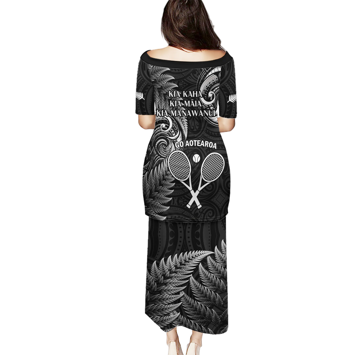 New Zealand Tiki Tennis Puletasi 2024 Aotearoa Tenehi Maori Silver Fern - Black LT14 - Polynesian Pride
