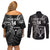 Custom New Zealand Tiki Tennis Couples Matching Off Shoulder Short Dress and Long Sleeve Button Shirt 2024 Aotearoa Tenehi Maori Silver Fern - Black LT14 - Polynesian Pride