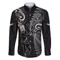 Custom New Zealand Tiki Tennis Family Matching Long Sleeve Bodycon Dress and Hawaiian Shirt 2024 Aotearoa Tenehi Maori Silver Fern - Black LT14 Dad's Shirt - Long Sleeve Black - Polynesian Pride
