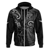 Custom New Zealand Tiki Tennis Hoodie 2024 Aotearoa Tenehi Maori Silver Fern - Black LT14 Zip Hoodie Black - Polynesian Pride