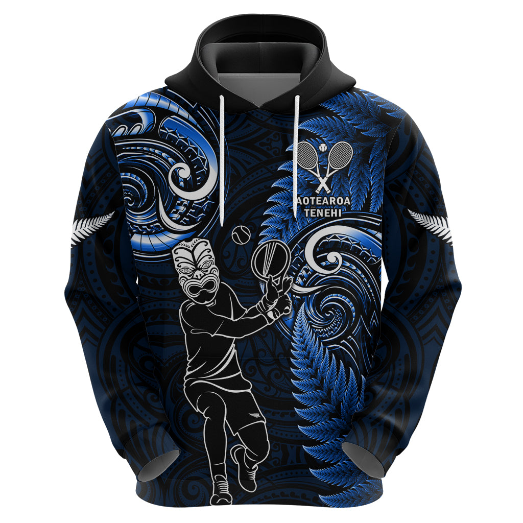 New Zealand Tiki Tennis Hoodie 2024 Aotearoa Tenehi Maori Silver Fern - Blue LT14 - Polynesian Pride