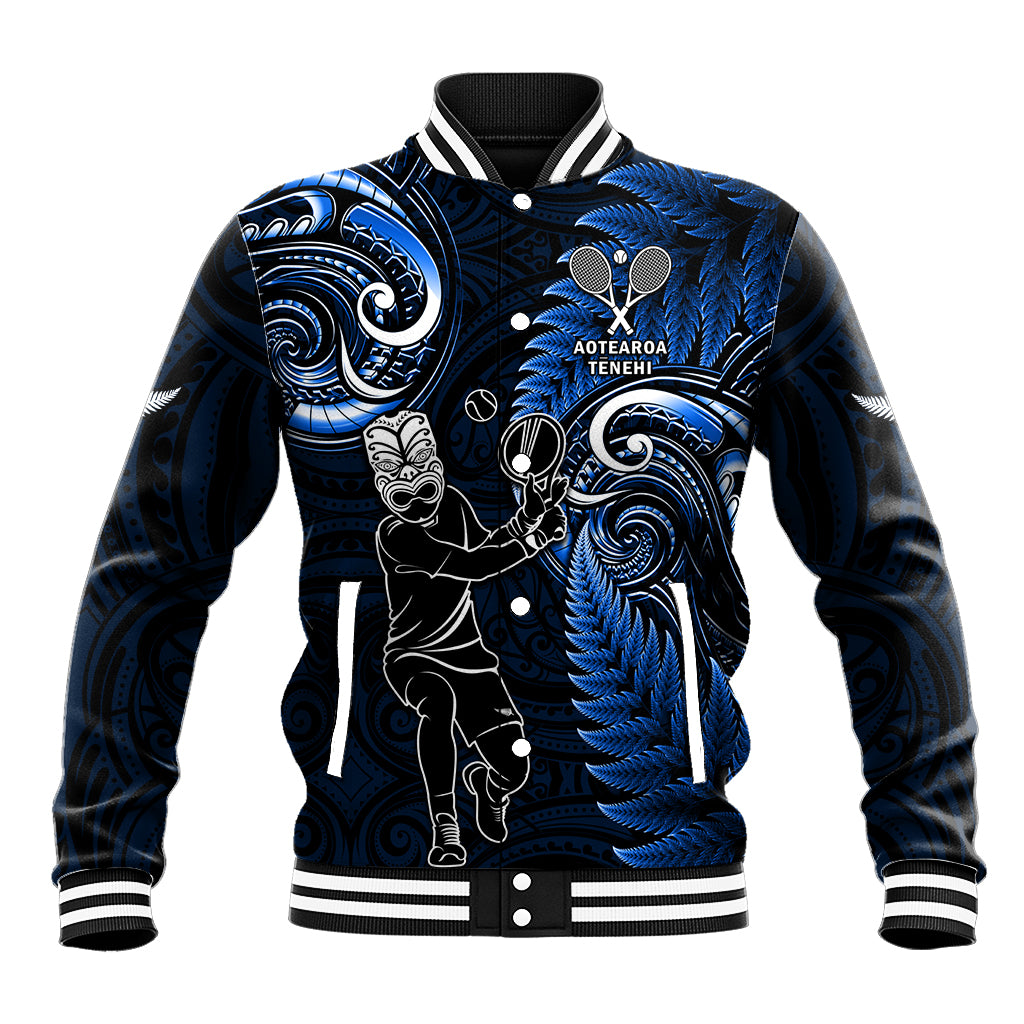 Custom New Zealand Tiki Tennis Baseball Jacket 2024 Aotearoa Tenehi Maori Silver Fern - Blue LT14 Unisex Blue - Polynesian Pride