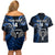 Custom New Zealand Tiki Tennis Couples Matching Off Shoulder Short Dress and Hawaiian Shirt 2024 Aotearoa Tenehi Maori Silver Fern - Blue LT14 - Polynesian Pride