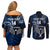 Custom New Zealand Tiki Tennis Couples Matching Off Shoulder Short Dress and Long Sleeve Button Shirt 2024 Aotearoa Tenehi Maori Silver Fern - Blue LT14 - Polynesian Pride