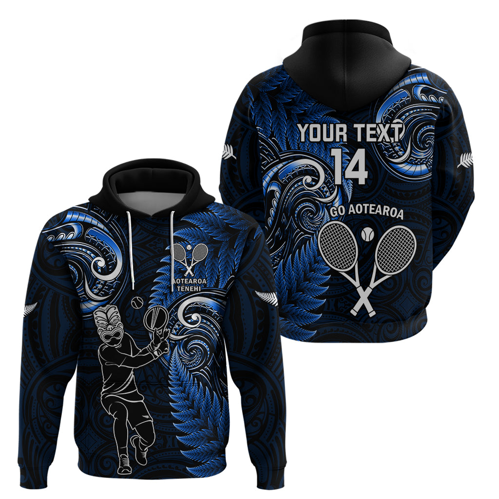 Custom New Zealand Tiki Tennis Hoodie 2024 Aotearoa Tenehi Maori Silver Fern - Blue LT14 - Polynesian Pride