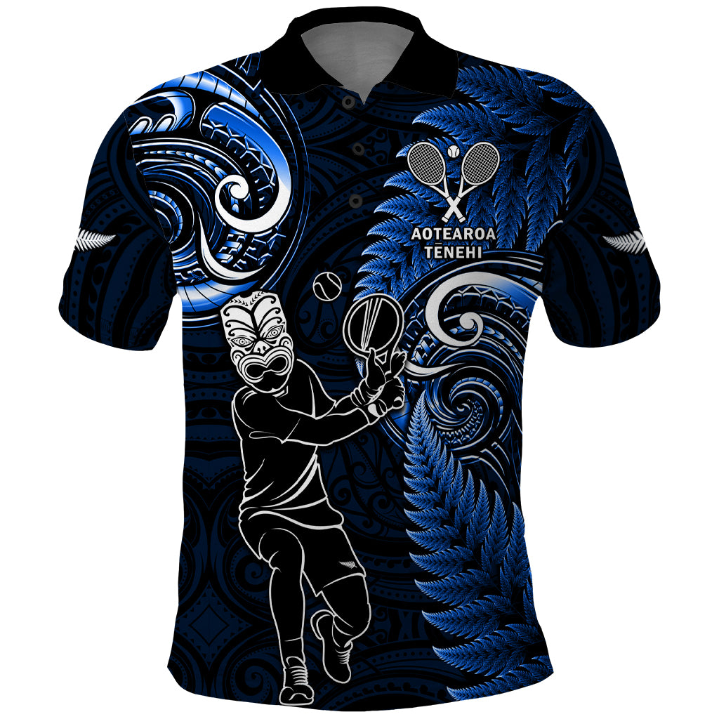 Custom New Zealand Tiki Tennis Polo Shirt 2024 Aotearoa Tenehi Maori Silver Fern - Blue LT14 Blue - Polynesian Pride