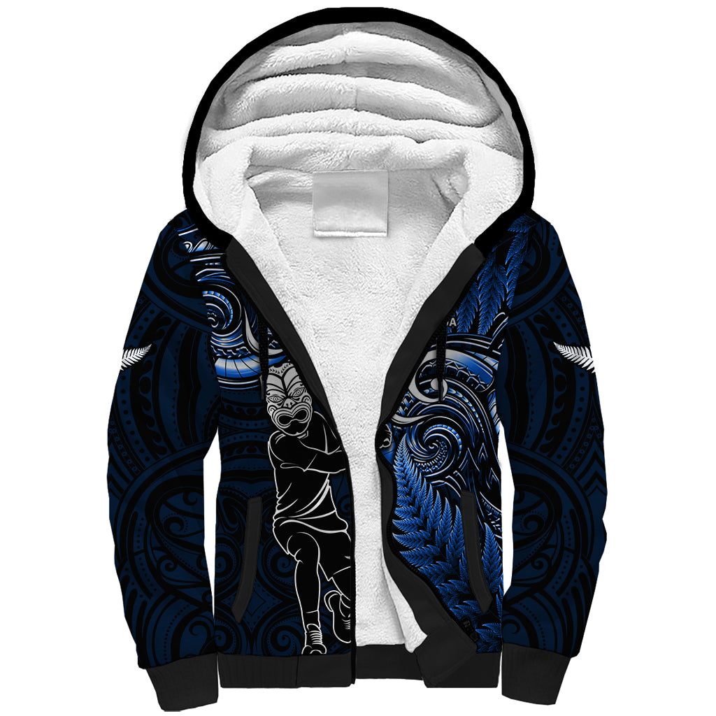 Custom New Zealand Tiki Tennis Sherpa Hoodie 2024 Aotearoa Tenehi Maori Silver Fern - Blue LT14 Unisex Blue - Polynesian Pride