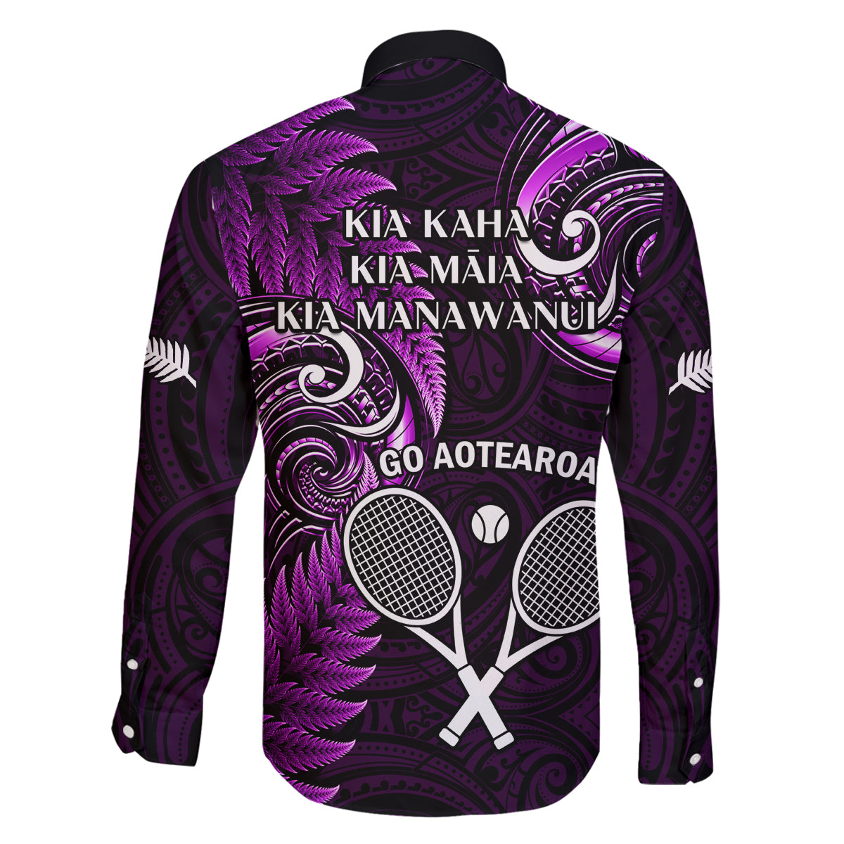 New Zealand Tiki Tennis Family Matching Off Shoulder Long Sleeve Dress and Hawaiian Shirt 2024 Aotearoa Tenehi Maori Silver Fern - Purple LT14 - Polynesian Pride