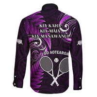 New Zealand Tiki Tennis Family Matching Puletasi and Hawaiian Shirt 2024 Aotearoa Tenehi Maori Silver Fern - Purple LT14 - Polynesian Pride