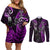 Custom New Zealand Tiki Tennis Couples Matching Off Shoulder Short Dress and Long Sleeve Button Shirt 2024 Aotearoa Tenehi Maori Silver Fern - Purple LT14 Purple - Polynesian Pride