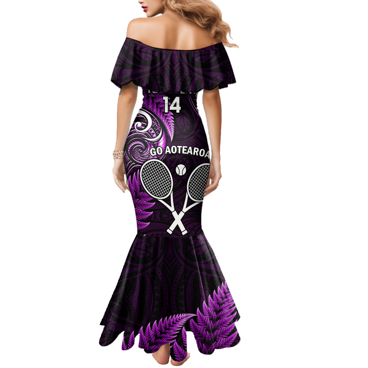 Custom New Zealand Tiki Tennis Family Matching Mermaid Dress and Hawaiian Shirt 2024 Aotearoa Tenehi Maori Silver Fern - Purple LT14 - Polynesian Pride