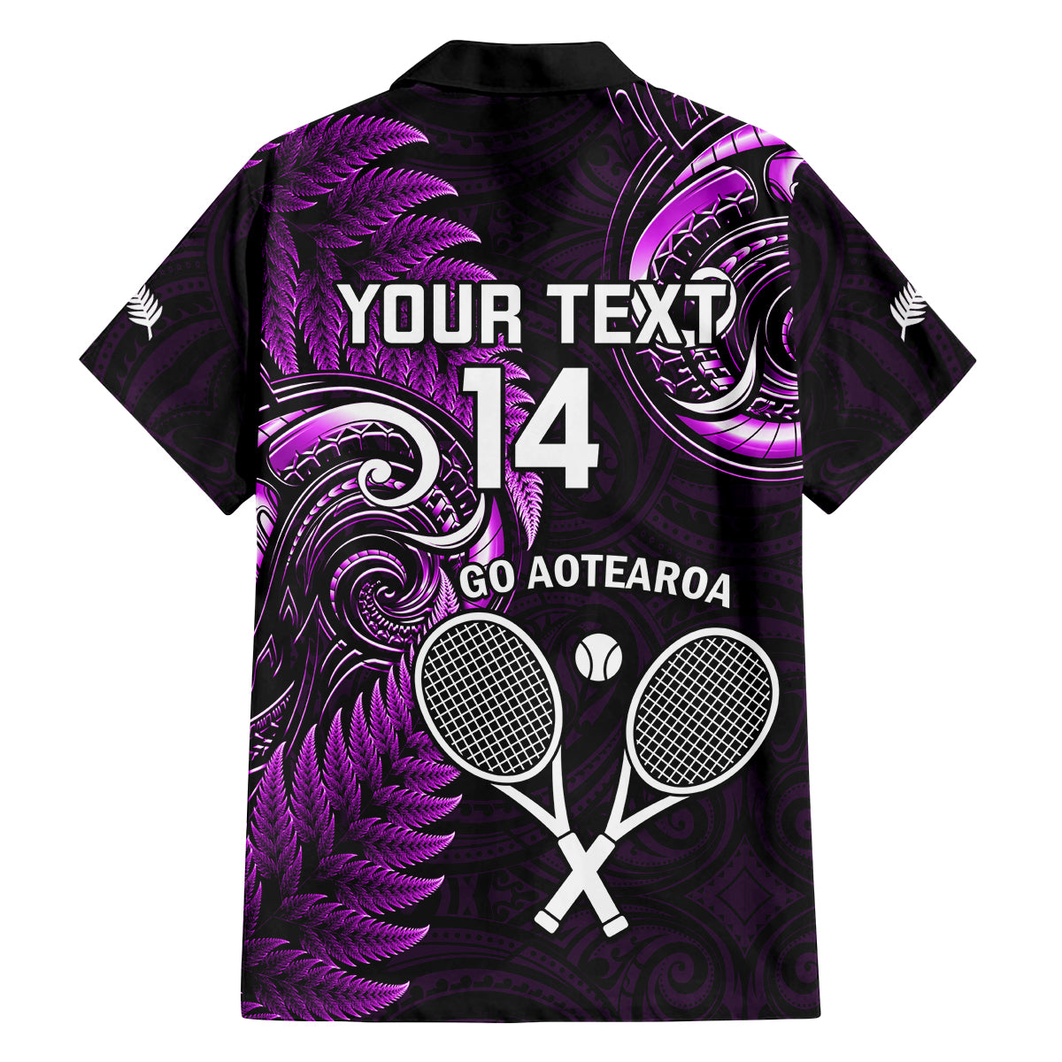 Custom New Zealand Tiki Tennis Family Matching Off Shoulder Short Dress and Hawaiian Shirt 2024 Aotearoa Tenehi Maori Silver Fern - Purple LT14 - Polynesian Pride