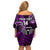 Custom New Zealand Tiki Tennis Off Shoulder Short Dress 2024 Aotearoa Tenehi Maori Silver Fern - Purple LT14 - Polynesian Pride