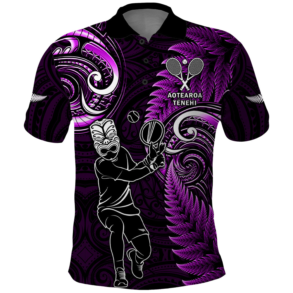 Custom New Zealand Tiki Tennis Polo Shirt 2024 Aotearoa Tenehi Maori Silver Fern - Purple LT14 Purple - Polynesian Pride