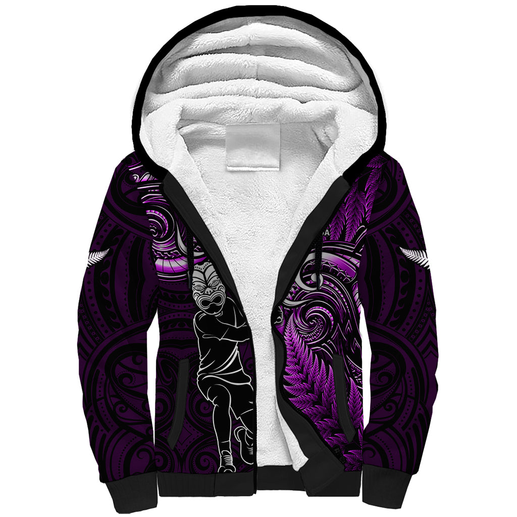 Custom New Zealand Tiki Tennis Sherpa Hoodie 2024 Aotearoa Tenehi Maori Silver Fern - Purple LT14 Unisex Purple - Polynesian Pride