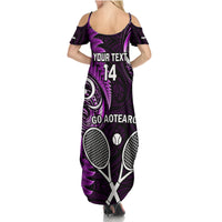 Custom New Zealand Tiki Tennis Summer Maxi Dress 2024 Aotearoa Tenehi Maori Silver Fern - Purple LT14 - Polynesian Pride