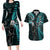 New Zealand Tiki Tennis Couples Matching Long Sleeve Bodycon Dress and Hawaiian Shirt 2024 Aotearoa Tenehi Maori Silver Fern - Turquoise LT14 Turquoise - Polynesian Pride