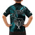 New Zealand Tiki Tennis Family Matching Long Sleeve Bodycon Dress and Hawaiian Shirt 2024 Aotearoa Tenehi Maori Silver Fern - Turquoise LT14 - Polynesian Pride