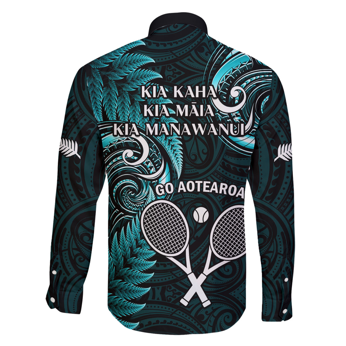 New Zealand Tiki Tennis Family Matching Mermaid Dress and Hawaiian Shirt 2024 Aotearoa Tenehi Maori Silver Fern - Turquoise LT14 - Polynesian Pride