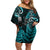 New Zealand Tiki Tennis Family Matching Off Shoulder Short Dress and Hawaiian Shirt 2024 Aotearoa Tenehi Maori Silver Fern - Turquoise LT14 Mom's Dress Turquoise - Polynesian Pride