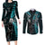 Custom New Zealand Tiki Tennis Couples Matching Long Sleeve Bodycon Dress and Long Sleeve Button Shirt 2024 Aotearoa Tenehi Maori Silver Fern - Turquoise LT14 Turquoise - Polynesian Pride