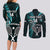 Custom New Zealand Tiki Tennis Couples Matching Long Sleeve Bodycon Dress and Long Sleeve Button Shirt 2024 Aotearoa Tenehi Maori Silver Fern - Turquoise LT14 - Polynesian Pride