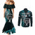 Custom New Zealand Tiki Tennis Couples Matching Mermaid Dress and Long Sleeve Button Shirt 2024 Aotearoa Tenehi Maori Silver Fern - Turquoise LT14 - Polynesian Pride