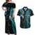 Custom New Zealand Tiki Tennis Couples Matching Off Shoulder Maxi Dress and Hawaiian Shirt 2024 Aotearoa Tenehi Maori Silver Fern - Turquoise LT14 Turquoise - Polynesian Pride