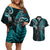 Custom New Zealand Tiki Tennis Couples Matching Off Shoulder Short Dress and Hawaiian Shirt 2024 Aotearoa Tenehi Maori Silver Fern - Turquoise LT14 Turquoise - Polynesian Pride