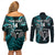 Custom New Zealand Tiki Tennis Couples Matching Off Shoulder Short Dress and Long Sleeve Button Shirt 2024 Aotearoa Tenehi Maori Silver Fern - Turquoise LT14 - Polynesian Pride