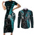 Custom New Zealand Tiki Tennis Couples Matching Short Sleeve Bodycon Dress and Long Sleeve Button Shirt 2024 Aotearoa Tenehi Maori Silver Fern - Turquoise LT14 Turquoise - Polynesian Pride