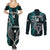 Custom New Zealand Tiki Tennis Couples Matching Summer Maxi Dress and Long Sleeve Button Shirt 2024 Aotearoa Tenehi Maori Silver Fern - Turquoise LT14 - Polynesian Pride