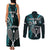 Custom New Zealand Tiki Tennis Couples Matching Tank Maxi Dress and Long Sleeve Button Shirt 2024 Aotearoa Tenehi Maori Silver Fern - Turquoise LT14 - Polynesian Pride