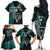 Custom New Zealand Tiki Tennis Family Matching Off Shoulder Long Sleeve Dress and Hawaiian Shirt 2024 Aotearoa Tenehi Maori Silver Fern - Turquoise LT14 - Polynesian Pride