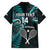 Custom New Zealand Tiki Tennis Family Matching Off Shoulder Short Dress and Hawaiian Shirt 2024 Aotearoa Tenehi Maori Silver Fern - Turquoise LT14 - Polynesian Pride