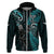 Custom New Zealand Tiki Tennis Hoodie 2024 Aotearoa Tenehi Maori Silver Fern - Turquoise LT14 Zip Hoodie Turquoise - Polynesian Pride