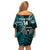 Custom New Zealand Tiki Tennis Off Shoulder Short Dress 2024 Aotearoa Tenehi Maori Silver Fern - Turquoise LT14 - Polynesian Pride