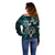 Custom New Zealand Tiki Tennis Off Shoulder Sweater 2024 Aotearoa Tenehi Maori Silver Fern - Turquoise LT14 - Polynesian Pride